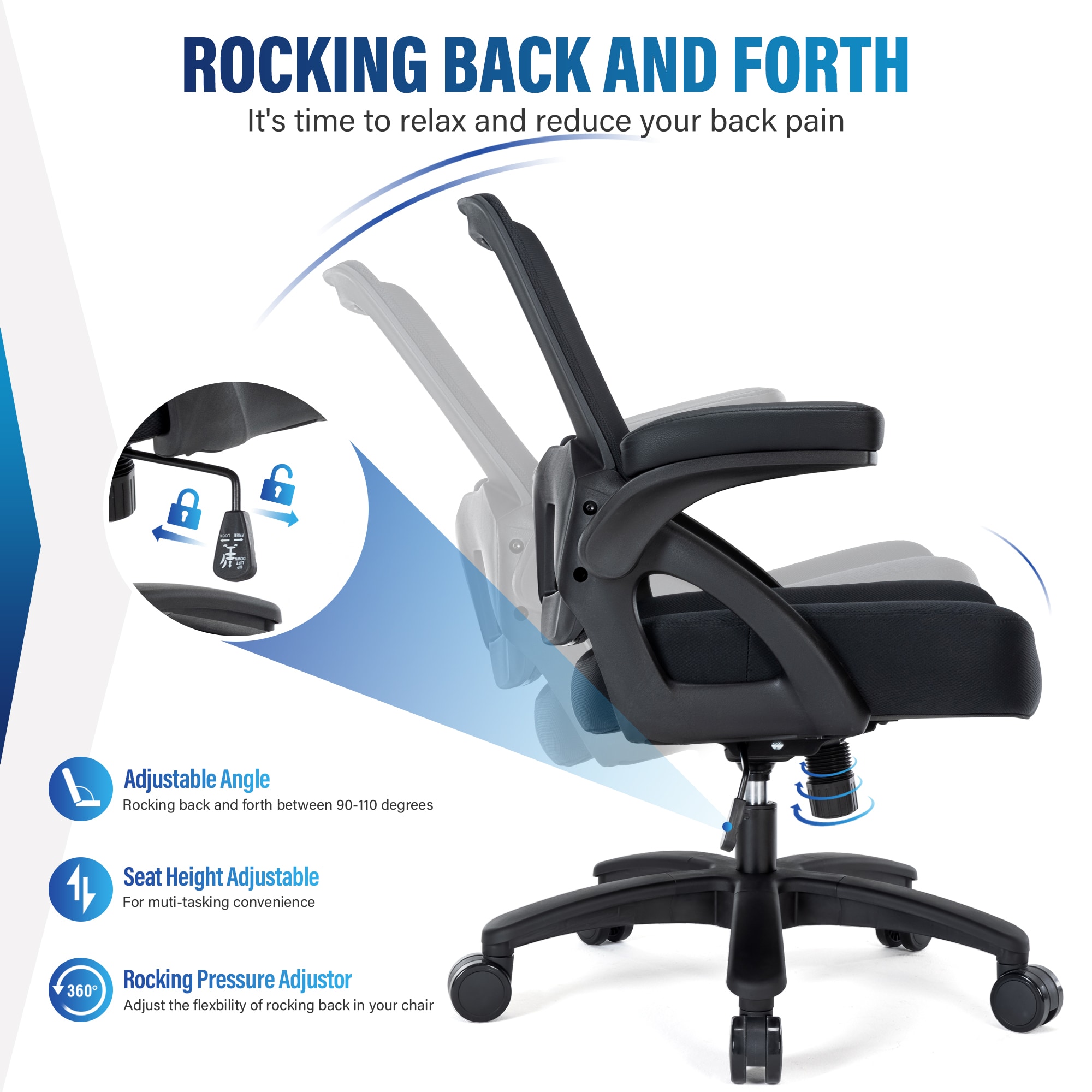 Big And Tall Office Chair 400lbs With Flip-up Arms, Mesh Ergonomic Heavy Duty Computer Chair Desk Chair Wide Seat, Executive Swivel Task Rolling Chairs For Heavy People_maomaolike.com